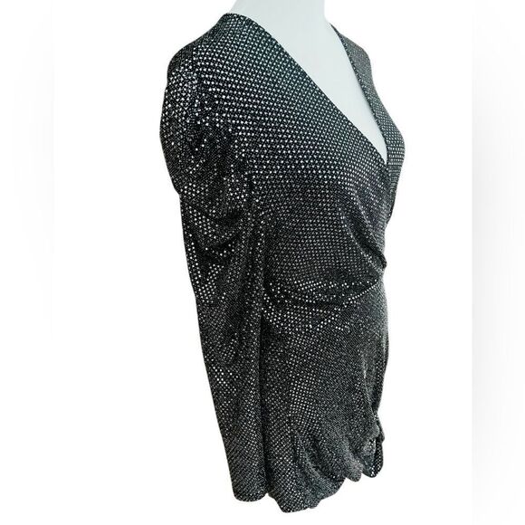 IRO  Paris LouLou Sequin Long Sleeve V-neck Mini Dress in Black & Silver Size 40 - Picture 12 of 14